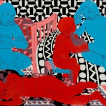 4)_People+and+Black+and+White+Patterns_,+Oil+on+Board,+86+x+122+cm,+©+Norman+Gilbert+1972