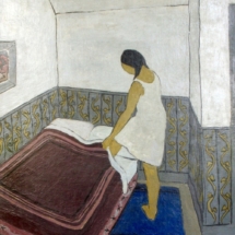 _Girl Getting into Bed_, Oil on Board, 56 x 46 cm, © Norman Gilbert 1954 copy