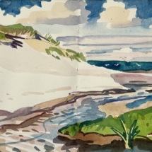 Lachlan Goudie, Atlantic Dunes, pencil and watercolour on paper, 14.5 x 41.5 cm