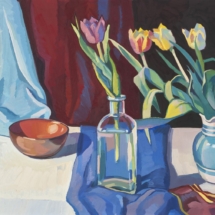 Lachlan Goudie, Four Tulips, oil on board, 48x56cm