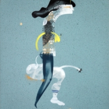 1. Bernie Reid, Figure with Sports Sock, Spray Paint on Slip Resistant Vinyl Flooring, 2023 part of Ornamental Breakdown at Edinburgh Printmakers