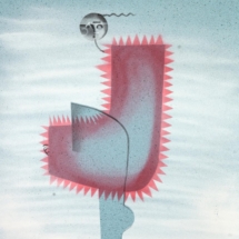 2. Bernie Reid_The Red Puffer, Spray Paint on Slip Resistant Vinyl Flooring, 2023 part of Ornamental Breakdown at Edinburgh Printmakers