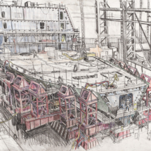 Forward Block, carbon and pencil on paper, 51 x 68 cm