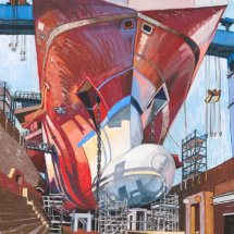 HMS Belfast, ink and wash, 150 x 100 cm