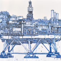 Oil Rig, ink and wash on paper, 100 x150 cm