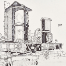 Spacecraft, ink on paper, 51 x 68 cm